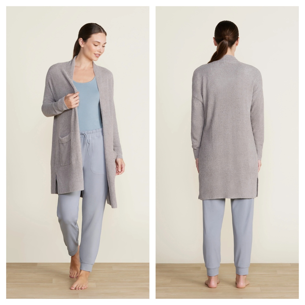 Barefoot Dreams CozyChic Lite Beige Textured Open Front Cardigan w/Pockets Small